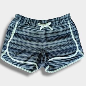 Athleta Linen Navy Striped Retro Style Pull-On Elastic Waist Shorts Women's 4